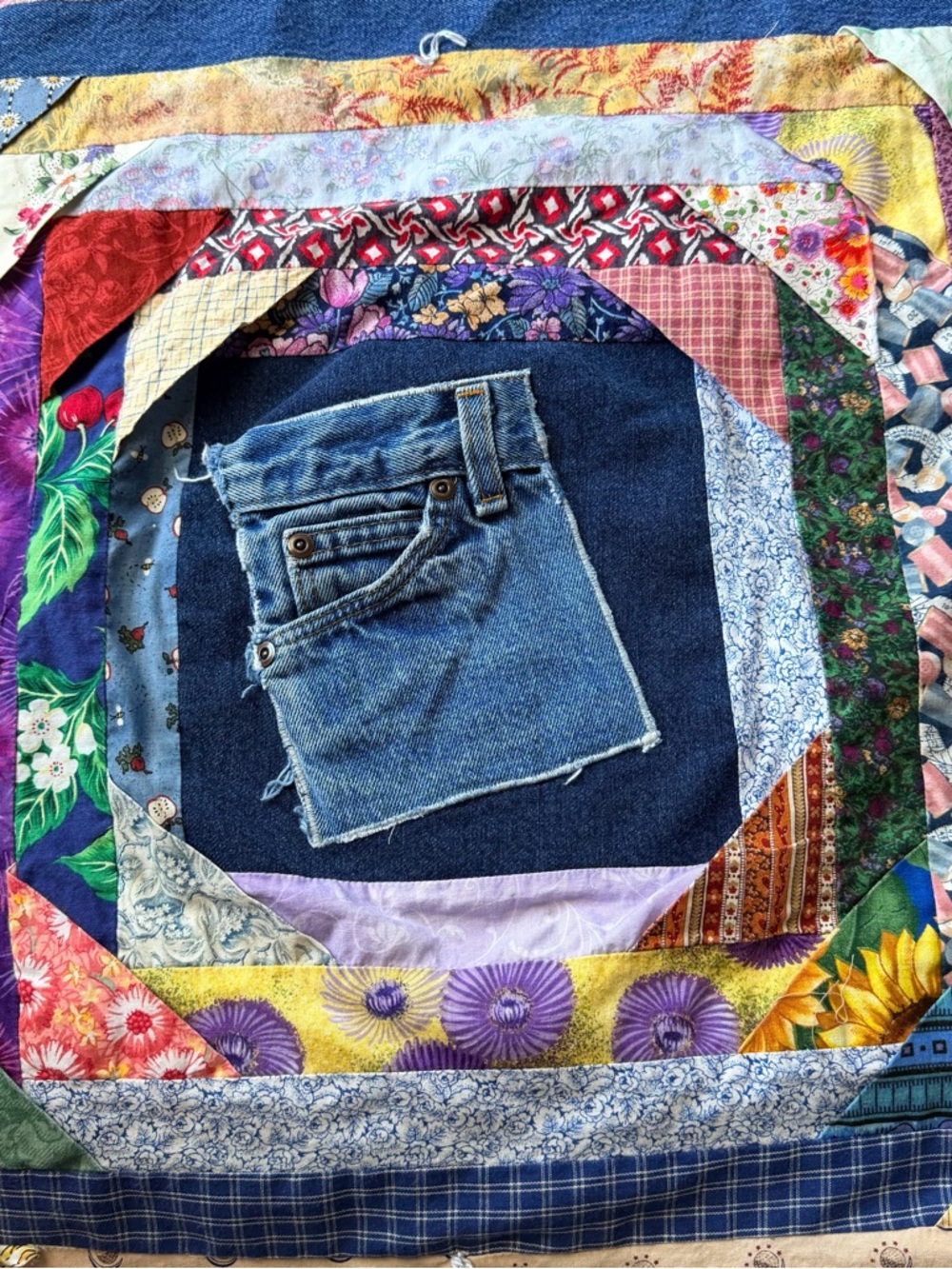 Denim  Quilt Boho Patchwork 60x80 Folk Art Dorm Decor - Picture 8 of 15